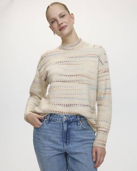 Loose Long-Raglan-Sleeve Mock-Neck Sweater