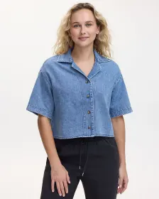 Short-Sleeve Buttoned-Down Denim Blouse