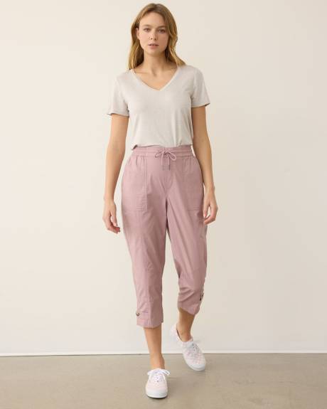 Pantalon capri à taille haute et jambe droite en popeline