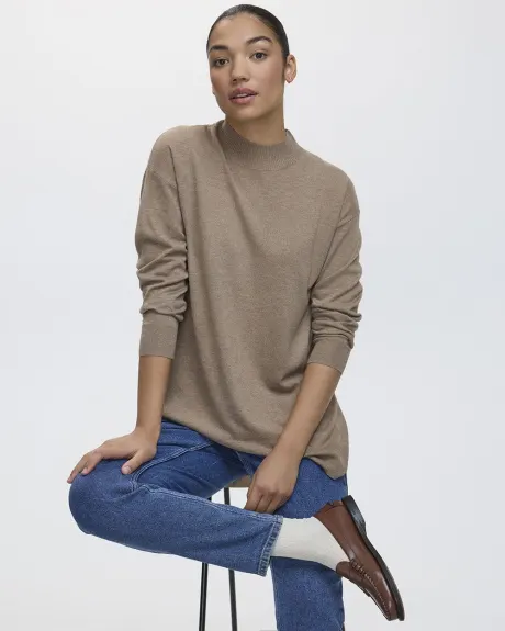 Long-Sleeve Mock-Neck Merino-Blend Tunic