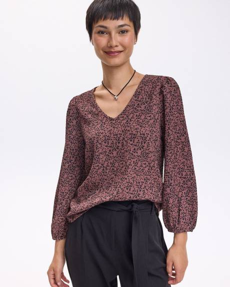 Blouse texturée en tricot à manches 3/4 et col V