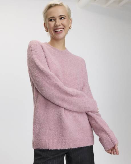 Long-Sleeve Crew-Neck Loose Bouclé Pullover