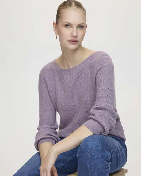 Long-Sleeve Boat-Neck Sweater with Fancy Stitches