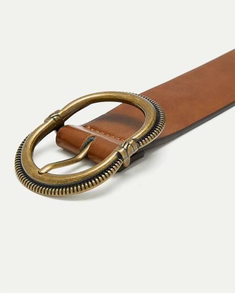 Faux Leather Belt with Oval Buckle