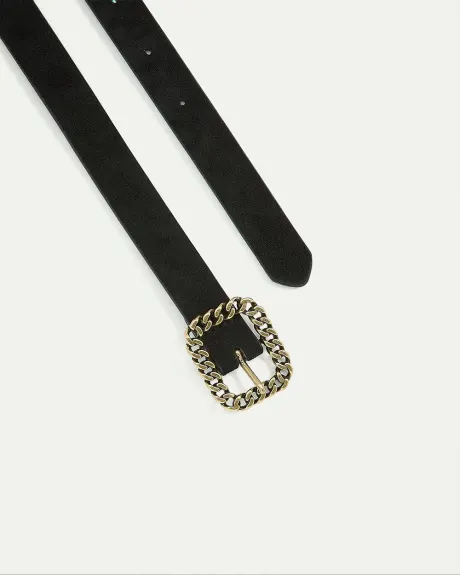 Skinny Faux Suede Belt with Fancy Buckle