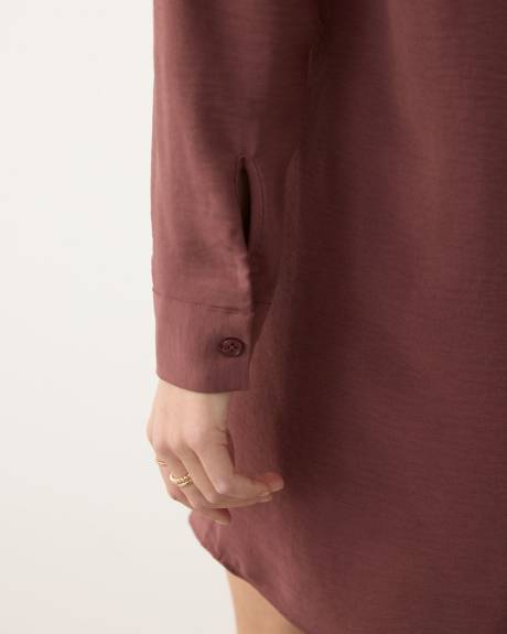 Long-Sleeve Shift Dress with Shirt Collar