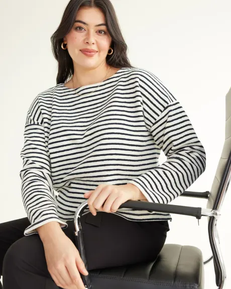 3/4-Sleeve Boat-Neck Textured Top