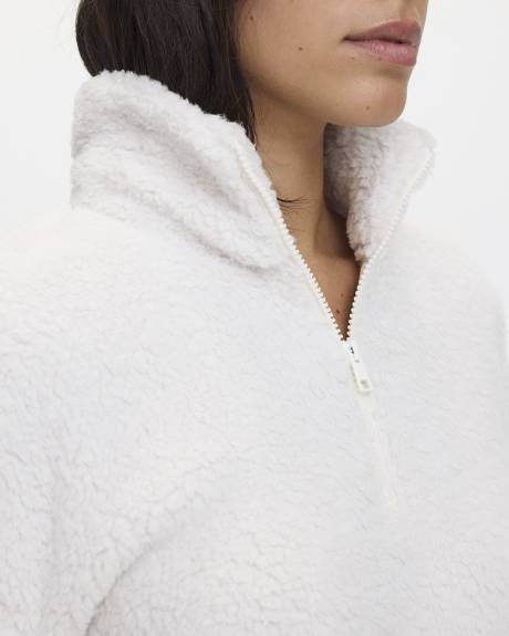 Long-Sleeve Mock-Neck Sherpa Pullover with Half-Zip