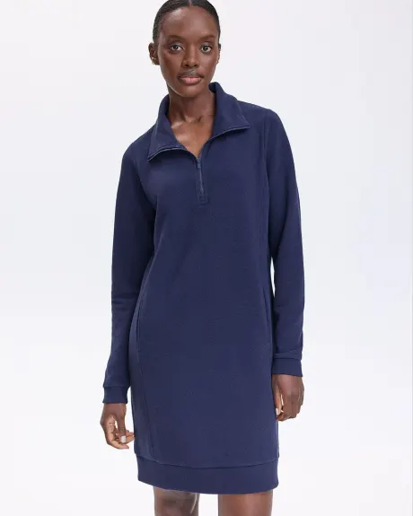 Long-Sleeve Ottoman-Knit Dress with Half-Zip - Hyba