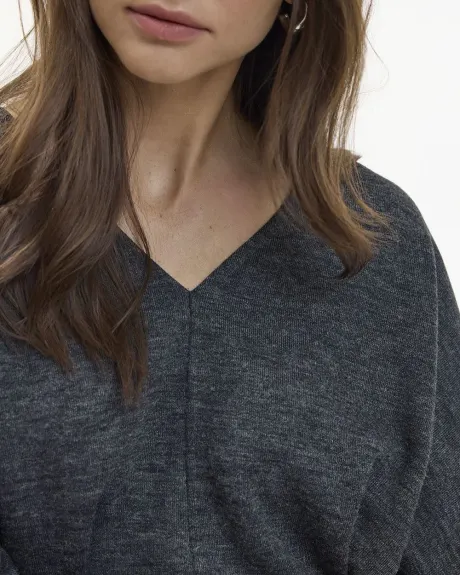 Long-Sleeve V-Neck Semi-Fitted Sweater