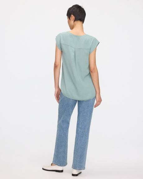 Cap-Sleeve Blouse with Split Neckline - R Essentials