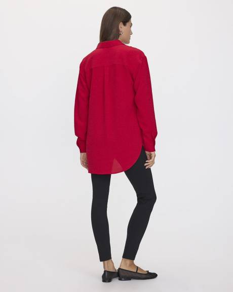 Long-Sleeve Buttoned-Down Blouse with Chest Pocket