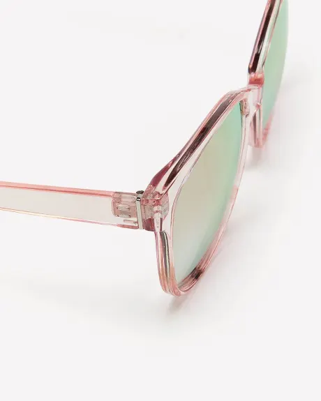 Clear-Framed Sunglasses with Mirrored Lenses