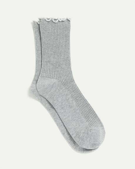 Textured-Knit Crew Socks with Ruffled Hems