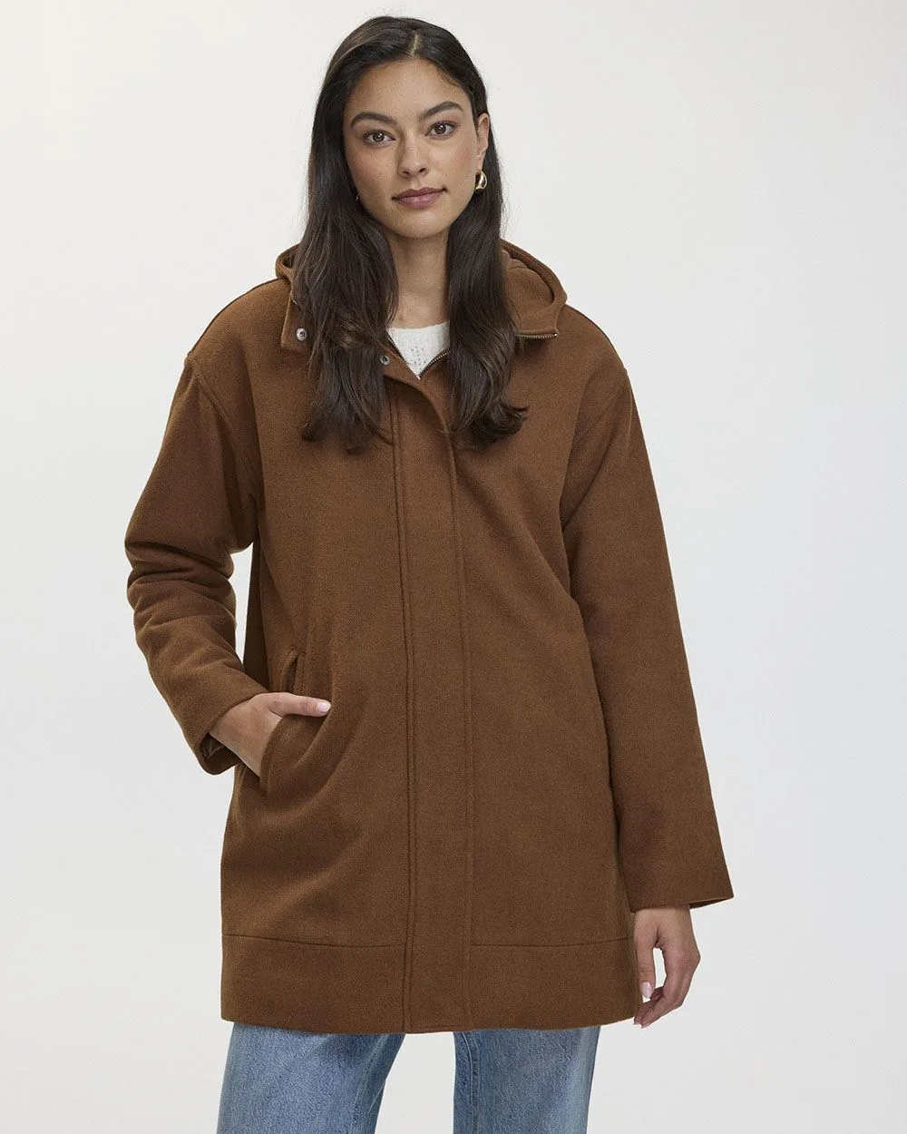 Manteau à capuchon en mélange de laine