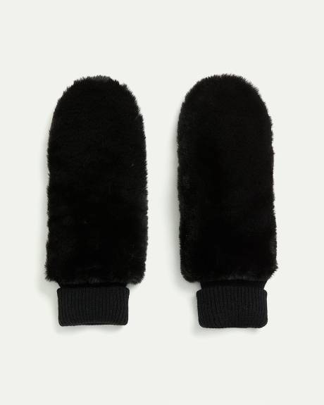 Leather and Faux Fur Mitts