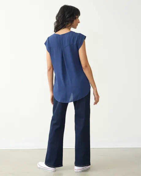 Cap-Sleeve Blouse with Split Neckline - R Essentials