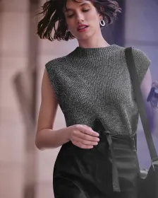 Sleeveless Funnel-Neck Sweater