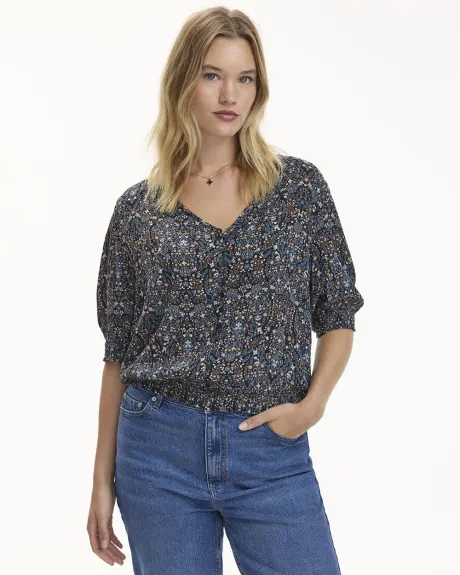 Blouse à manches 3/4 et col V