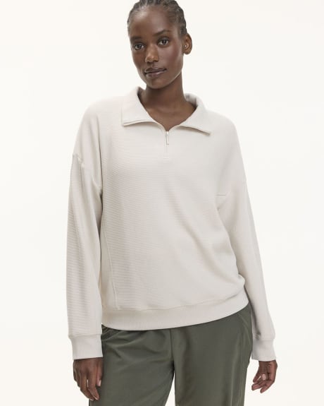 Long-Sleeve Sweater with Half-Zip Mock Neckline - Hyba