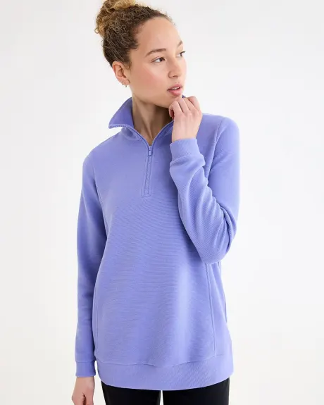 Long-Sleeve Ottoman-Knit Tunic with Half-Zip - Hyba