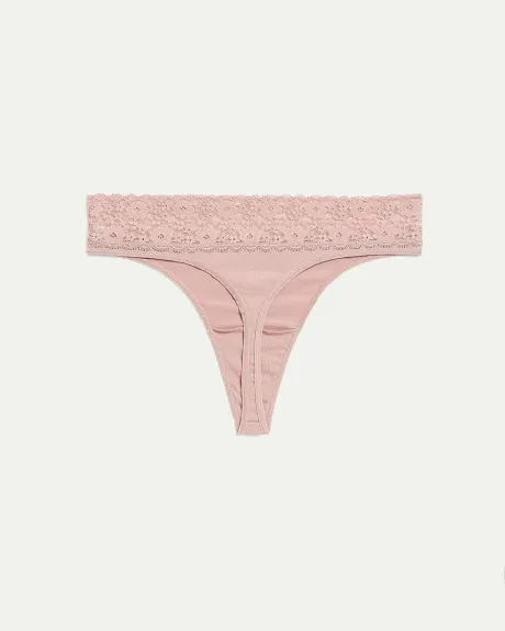 Cotton Tanga Panties with Lace Waistband - R Line