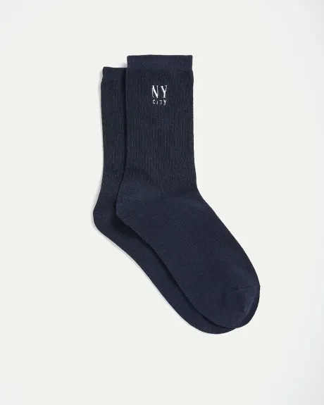 Cotton Crew Socks with "NY City" Embroidery