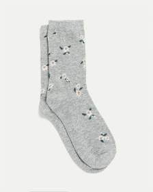 Cotton Anklet Socks with White Flowers