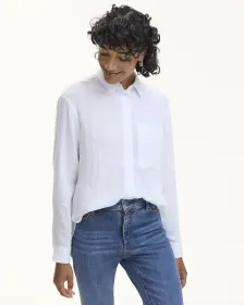 Long-Sleeve Buttoned-Down Textured Blouse with Chest Pocket