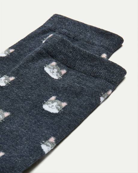 Cotton Crew Socks with Cats