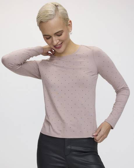 Long-Sleeve Crew-Neck Studded Top