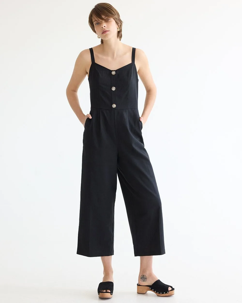 Straight-Leg Sleeveless Jumpsuit with Sweetheart Neckline