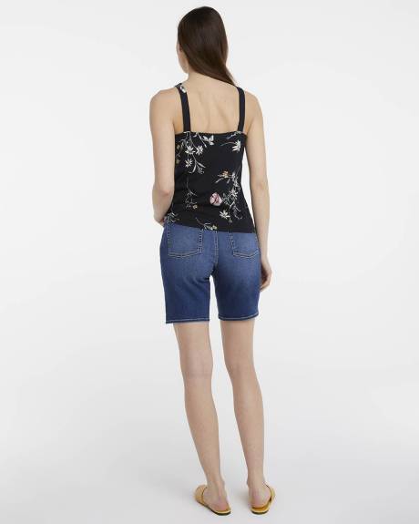 Cotton-Linen Blend Printed Tank with Front Tie