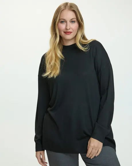 Long-Sleeve Mock-Neck Merino-Blend Tunic