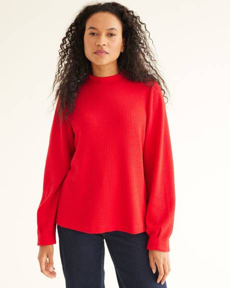 Long-Puffy-Sleeve Mock-Neck Top