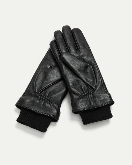 Leather Gloves with Knit Cuffs