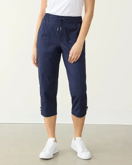 Pantalon capri à taille haute et jambe droite en popeline