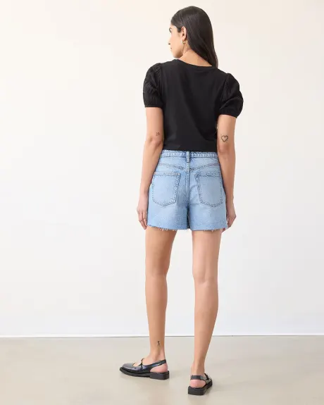 Mom Denim Shorts with Raw Hem