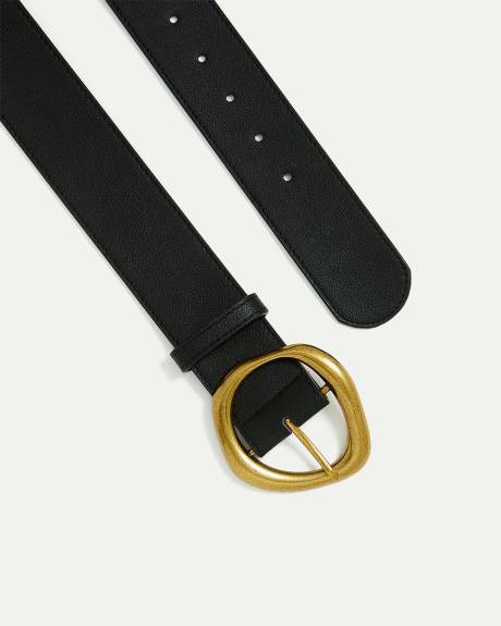 Large Faux Leather Belt with Statement Buckle