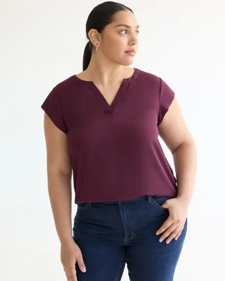 Cap-Sleeve Blouse with Split Neckline - R Essentials