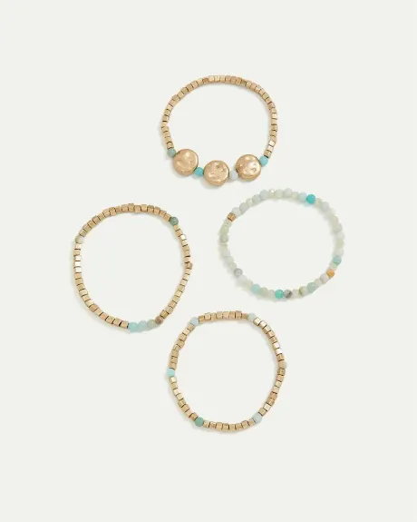 Beaded Elastic Bracelets - Set of 4