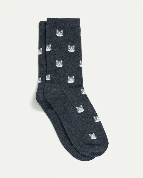 Cotton Crew Socks with Cats