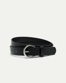 Faux Leather Belt with Round Buckle