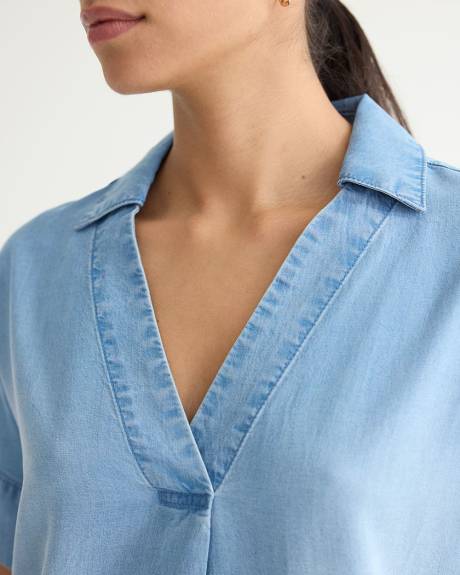 Blouse en Tencel à manches courtes et col chemisier