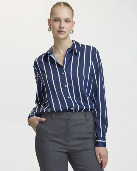 Satin Long-Sleeve Buttoned-Down Blouse