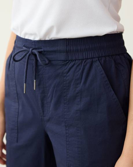 Pantalon capri à taille haute et jambe droite en popeline - Petite