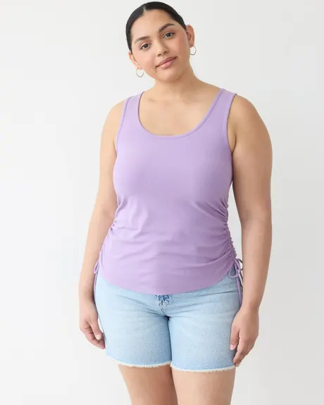 Camisole côtelée à col dégagé avec fronces latérales