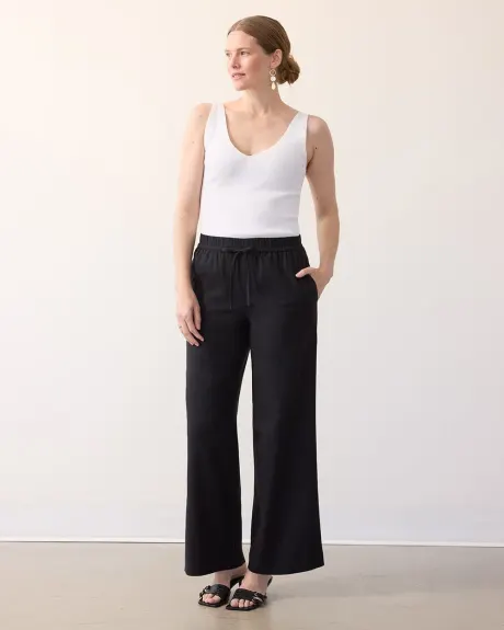 Pantalon en lin à jambe large et taille haute - Long