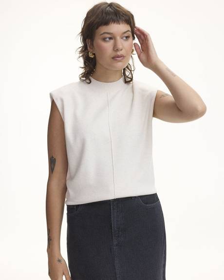 Extended-Sleeve Mock-Neck Top with Shoulder Pads