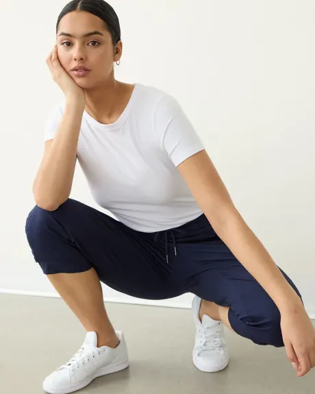 Pantalon capri à taille haute et jambe droite en popeline